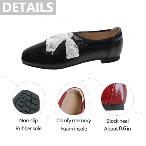 Women Soft Leather Flat Square Toe Ballet Shoes with Lace up Fashion Comfortable Low Block Heel Casual Dress Flats for Office Walk3