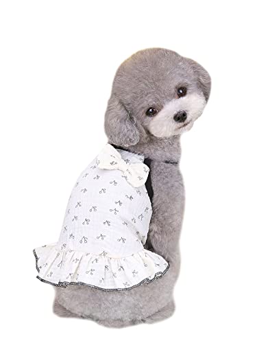 Qwinee Bow Decor Soft Summer Dog Dress Bear Print Ruffle Pet Dress For Small Medium Dog Cat Puppy White Xx-Large #TOP17