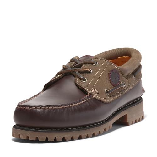 Timberland Men's Authentic 3-Eye Lug Handsewn Boat Shoe, Root Beer Full Grain, 7 M US Burgundy