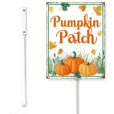 Horienteeon Pumpkin Patch Yard Sign With Stake Farm Fall Pumpkin Harvest Field Rustproof Outdoor Aluminum Plaque Decorations Yard Supplies For Home Garden Lawn 6x4.6"