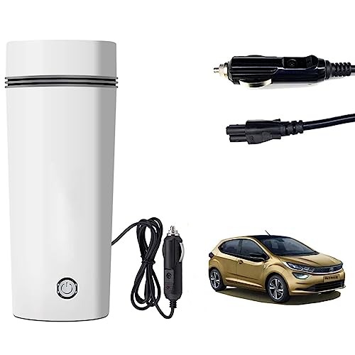 Image of Oshotto 12V Portable Electric Water Bottle for Hot Water Tea Coffee Kettle Mug Multipurpose Food Grade Fast Boil Auto Shut-off For Travel Camping, Road Trip Compatible with Tata Altroz (350ml) - White