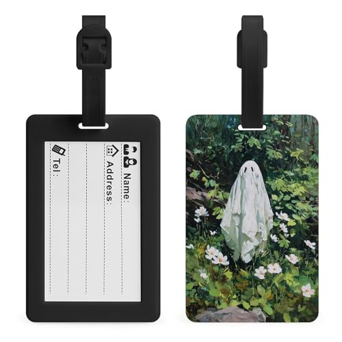 Ghost in The Garden - Etiqueta de equipaje con diseño de flores blancas para bolsa de viaje, maleta, etiquetas de nombre