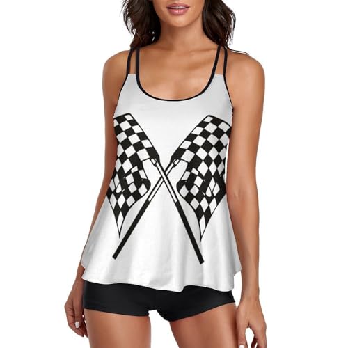 Tankini con bandera de carreras de secado rápido y pantalones cortos deportivos