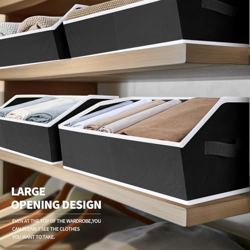 Image of Homsorout Storage Bins for Shelves - Large Trapezoid Closet Shelf Organizer, Fabric Organization Bins with Handles, Storage Baskets for Clothes, Towel, Blanket, 6 Pack, Black