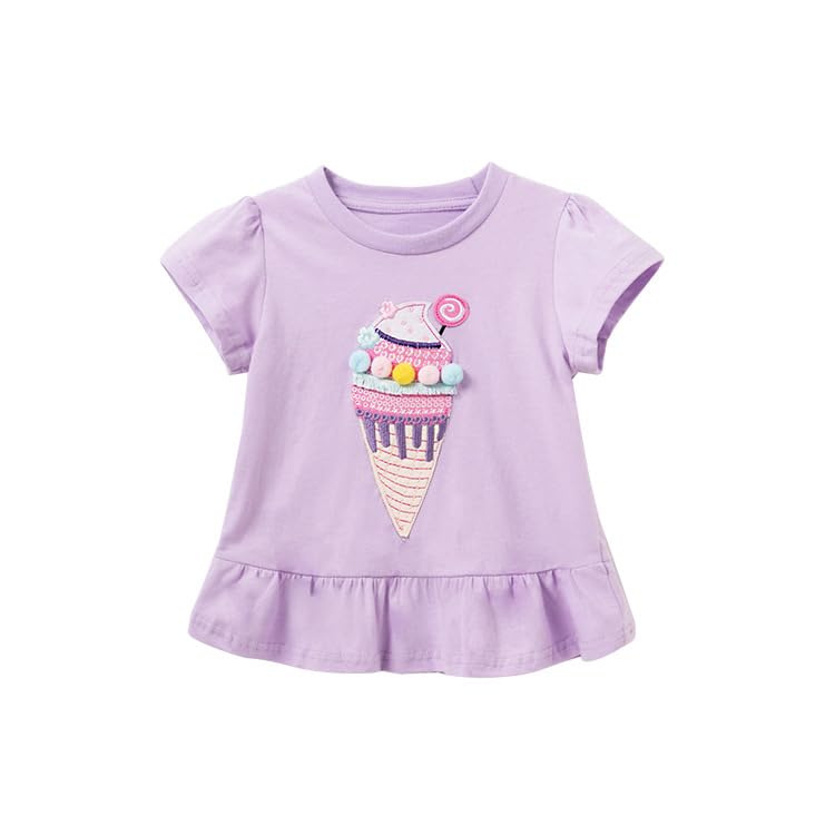 Toddler Girls T-Shirt Short Sleeve Shirt Ice Cream Print Cute Summer Tops Tees Ruffled Edges