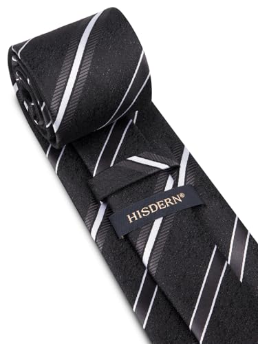 Image of HISDERN Stripe Tie Mens Ties with Pocket Square Set Classic 3.4'' Silk Formal Necktie Handkerchief for Business Wedding