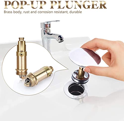 3 PCS Sink Bath Basin Waste Easy Pop Up Click Push Pop Up Internal Spring Brass Plug Bolt, Silver - Image 2