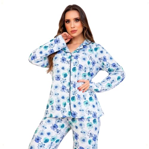 Pijama Adulto Inverno Malha Pv Aberto Com Botões Estampado