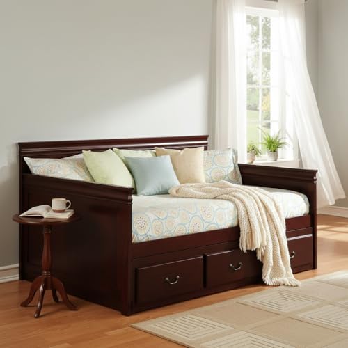 Image of APRODZ Mango Wood Carss Daybed with Trundle Bed for Home Bunk Bed for Bedroom (Brown Finish)