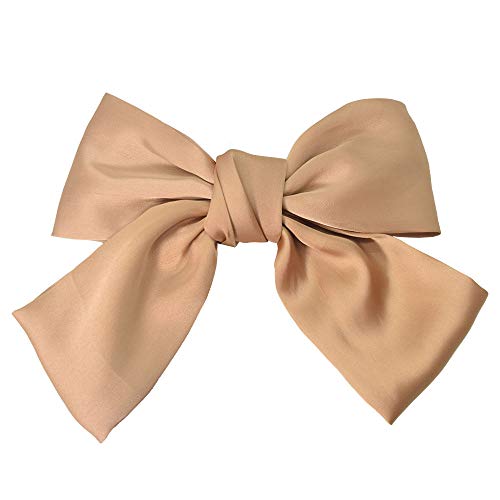 LYDZTION 8 Inch Bow Hair Clips Solid Color Big Satin Ribbon French Barrette Hair Barrettes Hair Accessories,Champagne