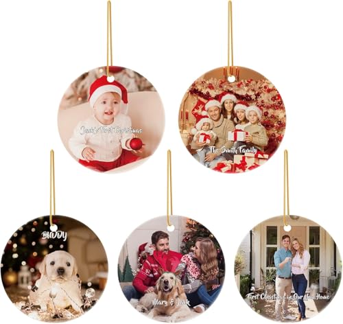 Image of Personalized Photo Christmas Ornaments 2023 - Custom Picture & Text or Logo Ceramic Ornaments for Christmas Tree Decor, Xmas Gift for Kids, Mom, Dad, Friends, Loves, Employees, Customers