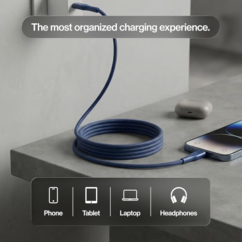 Image of Statik MagStack Pro USB C to USB C Coiling Magnetic Charging Cable,100W | Nylon Braided Tangle-Free Design, Magnetic Coiling, Data Transfer, Compatible with iPhone & Android, 6FT Navy, 3 Pack