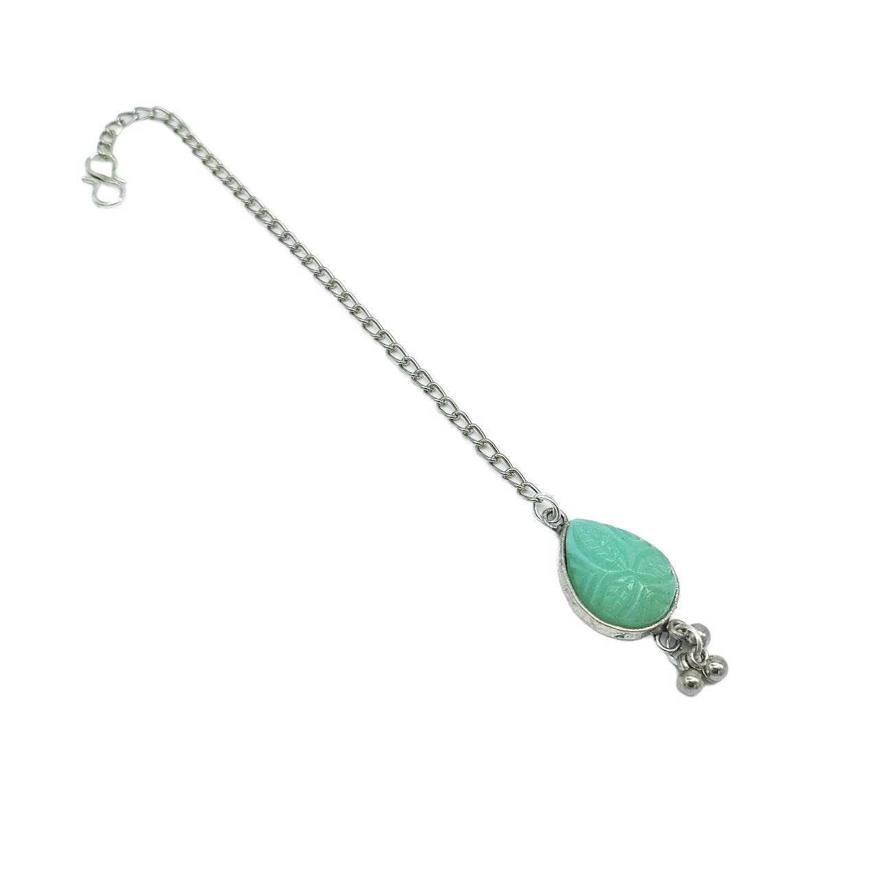 Wedding Bridal Garba Navratri Sale Oxidized Silver Maang Tikka Jewellery for Women and Girls (Lime)-image-38