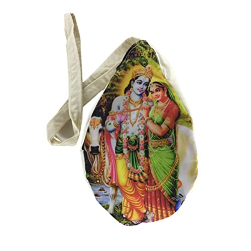 Image of Beautiful Radha Krishna Printed Pure Cotton Gomukhi Japa Mala Bag /Chanting Bag with Japa Mala 108 Beads Original and Sakshi Mala Counter (Pack of 1 Set) (Multicolour Full Radha Krishna)
