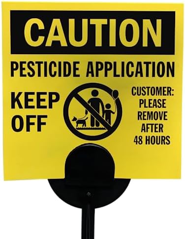 SmartSign (20-Pack) Caution Pesticide Application Keep Off Yard Sign with Stake, 16 mil HDPE Plastic, Black/Yellow, 4"x4" Lawn Sign + 16" Stake Kits, Made in USA