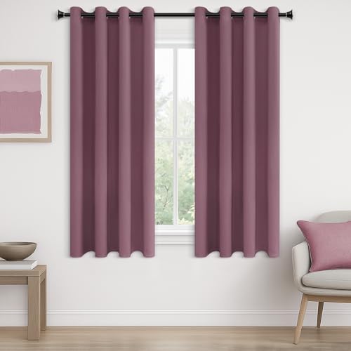 MRTREES Lot de 2 Rideau Occultant Rose Poudré à Oeillets 140x145 CM, Rideaux Thermiques Isolants Anti Froid et Chaleur pour Porte Fenetre Salon Moderne...