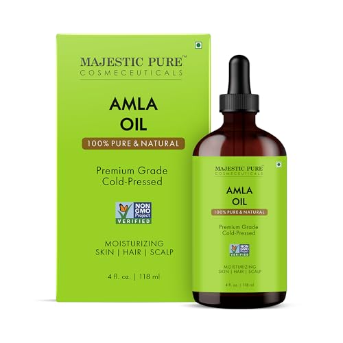 Majestic Pure Amla Oil 4oz (118ml) Premium Carrier Oil with Dropper for Hair Care Hair Oiling Scalp Massage & Skin Care