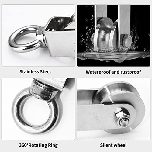 2 Pack 48 mm Pulley with Ball Bearing, 500 kg Support Pulley Steel Rope, Stainless Steel Pulley for Ropes Rope Frame Fitness (2 Pieces - 48 mm)