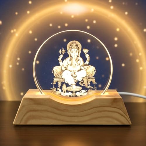 Image of Hamsa Crystal Ball Night Light,2.4 Inch Glass Ball Night LED Lamp with Woodern Base,Decorations Gifts for Men,Women,Kids,Boys,Girls | Gifts for Woman | Valentine Gifts (Ganpati Ji)