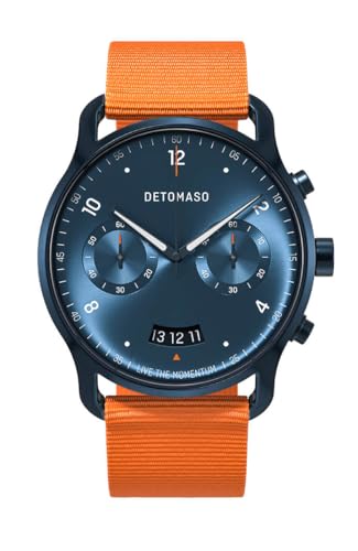 DeTomaso SORPASSO Chrono Dark Blue Dunkelblau Herren-Armbanduhr Analog Quarz Armband Orange
