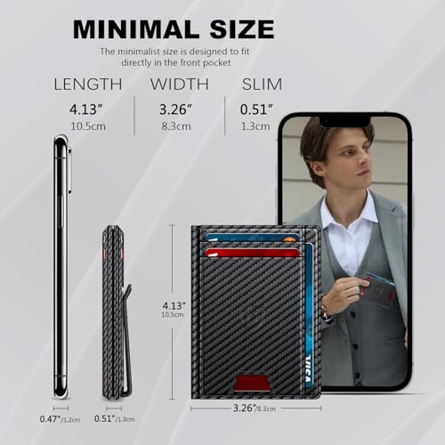 Image of Wallet for Men 14-16 Cards, Men's Leather Wallet, Minimalist Thin Card Holder RFID Blocking Money Clip with Simplified Bill Folder & Magnetic Closure, Gifts for Men, Carbon Fiber