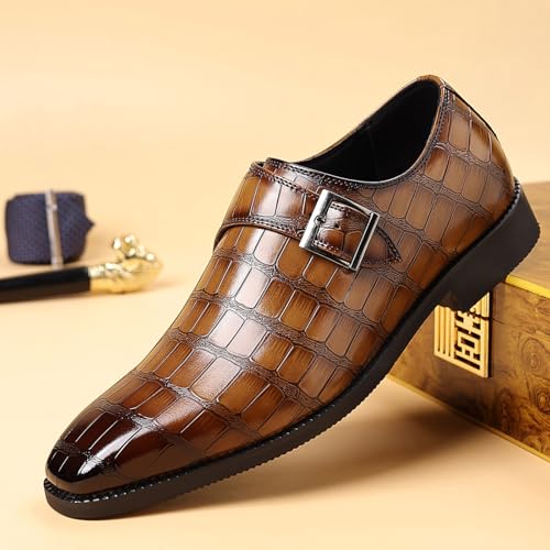 Santimon Men's Crocodile Print Monk Strap Dress Shoes Classic Slip-On Formal Oxfords for Wedding Office3