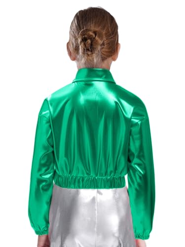 Kids Girls Dance Jacket Metallic Long Sleeve Turn-down Collar with Flap Pockets For Hip Hop Training Dancewear2