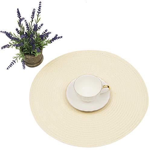 Image of SHACOS Round Braided Placemats Set of 6 Round Table Place Mats for Dining Tables 15 inch (Cream, 6)