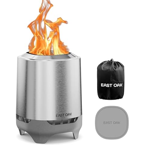 EAST OAK Brasa Smokeless Tabletop Fire Pit, 304 Stainless Steel Mini Tabletop Firepit for Patio and Outdoor Camping, Removable Ashtray, Dual-Fuel Stove, Silicone Pad & Travel Bag, H: 10.1" x D: 7" Cover