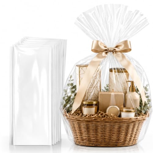 Jumbo Extra Large Cellophane Basket Bags 35 x 47 Inch 12 Pack Clear Gift Wrap Bags for Gift Baskets Party Favors Packaging