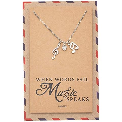 quan jewelry Music Note Necklace, Treble Clef Pendant, Music Lover Gifts for Teachers, Musician, Bestfriend, Inspirational Quote on Greeting Card, Handmade Cover