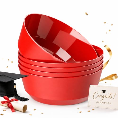 Hioasis 8 Pack Plastic Serving Bowls 128oz Red Plastic Bowls Heavy Duty Disposable Serving Bowls for Party Snack & Salad & Candy & Bar Buffet & Pool Party