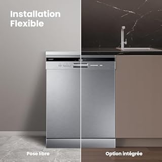 Lave-vaisselle pose libre COMFEE' FD1435E-X pour 14 couverts, grand format, 44 dB, grand écran LED, départ différé, fonctionnalité demi-charge, supports flexibles, acier inoxydable