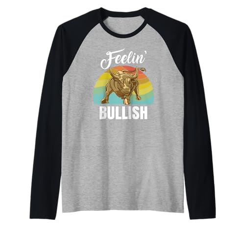 Feelin Comerciante de mercado de valores alcista Forex Crypto Bull Retro Camiseta Manga Raglan
