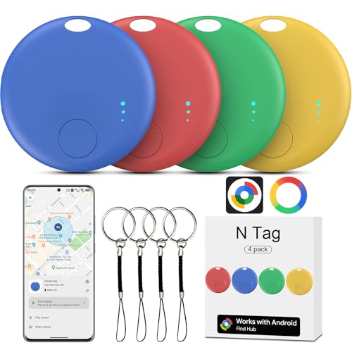 Android Air Tracker, 4 Stück Smart Tracker Tag Schlüsselfinder kompatibel mit Gerätefinder (nur Android), Bluetooth-Tracker kompatibel für Brieftaschen, Schlüssel, Rucksäcke, Koffer (mehrfarbig)