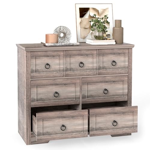 Cómoda, gabinete de Almacenamiento Estilo 7 cajones Armario de Madera Aparador Gran Capacidad Unidad Almacenamiento múltiple Muebles para Dormitorio Sala Estar Pasillo