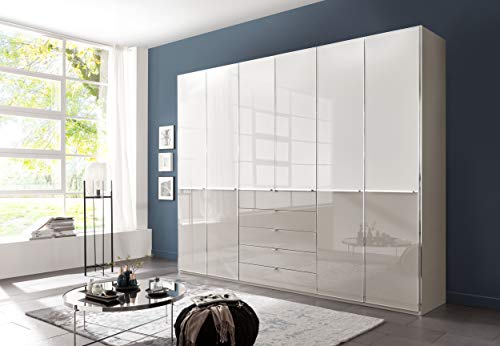 WIEMANN Shanghai 2 Kleiderschrank, Schlafzimmerschrank, Drehtürenschrank, mit Schubladen, Breite 300 cm, 6 türig, Kieselgrau, Glas weiß, grau, Holz, B/H/T 300x236x58 cm WIEMANN Shanghai 2 Kleiderschrank, Schlafzimmerschrank, Drehtürenschrank, mit Schubladen, Breite 300 cm, 6 türig, Kieselgrau, Glas weiß, grau, Holz, B/H/T 300x236x58 cm