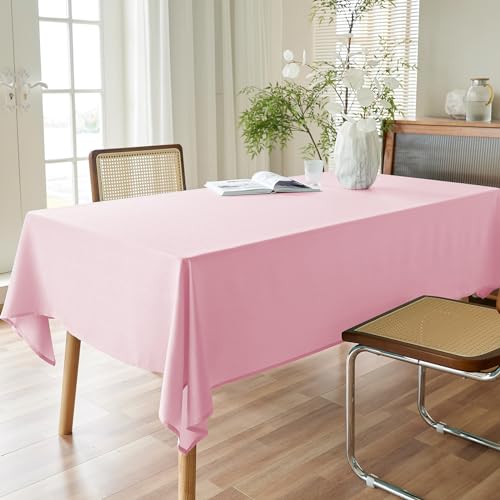 Image of AUSSPVOCT Textured Table Cloth Rectangle 60x84 Inch for Home Kitchen Decor | Light Pink Waterproof Spill-Proof Wipeable Tablecloth Wrinkle Free Rectangular Dining Tables Cover