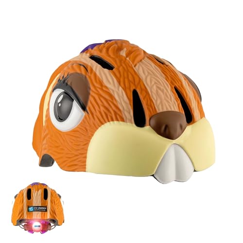 Casco de Bicicleta para niño Crazy Safety | Casco de Bici Infantil de 2 a 7 años para Skate, Bicicleta, Patinete, monopatin | Casco de Animal 3D Ligero y Ajustable 49-55 cm (Ardilla Marrón)
