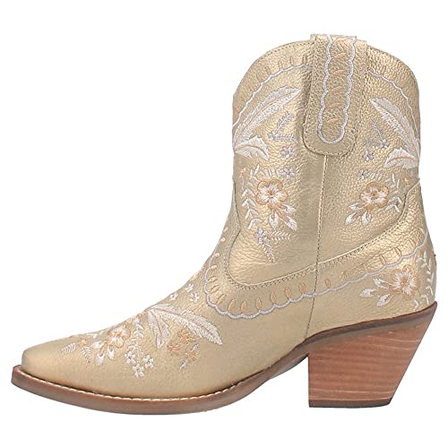Dingo Womens Primrose Floral Snip Toe Casual Boots Ankle Mid Heel 2-3" - Gold - Size 9 M #TOP14