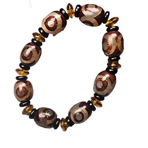 Collier Agate du Tibet pendentif perle Dzi 9 yeux cordon