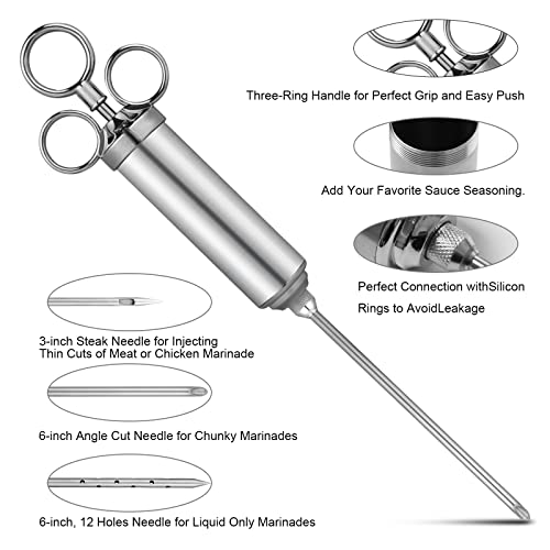 Yorkaan 304-Stainless Steel Meat Injector Syringe Kit With 3 Marinade Injector Needles, Basting Brush, 5 Silicone O-Rings -Meat Injectors For Bbq Grill Smoker, Meats, Turkey, Brisket. #TOP2