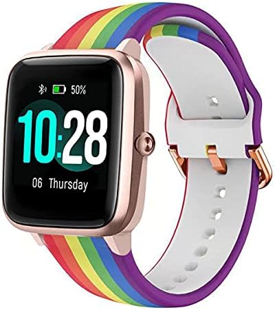 ViCRiOR Bands Compatible with 19mm ID205L Smart Watch, Quick Release Soft Silicone Fadeless Pattern Printed Floral Replacement Band for ID205L, ID205G ID205 ID205U ID205S, Rainbow