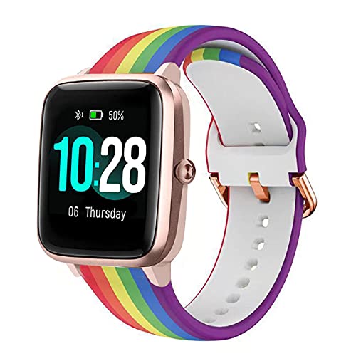 Vicrior Bands Compatible With 19Mm Id205L Smart Watch, Quick Release Soft Silicone Fadeless Pattern Printed Floral Replacement Band For Id205L, Id205G Id205 Id205U Id205S, Rainbow #TOP2