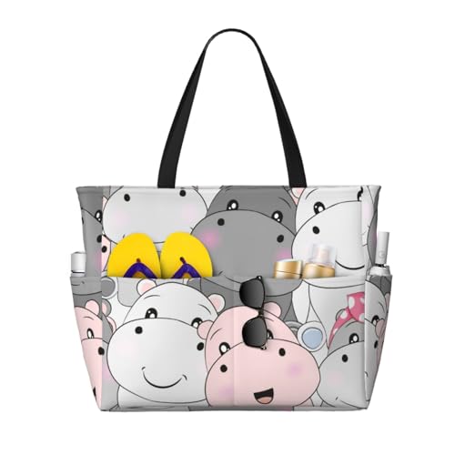 Sac à bandoulière pour femme grand sac de plage imprimé hippopotame