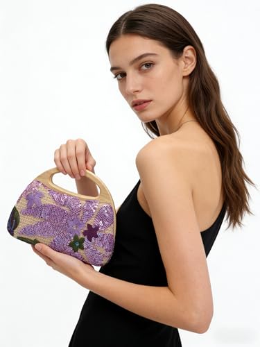 Image of UMREN Straw Clutch Handbags Women Beach Crossbody Hand-woven Summer Purse Wallet Top handle Evening Bag for Wedding Party