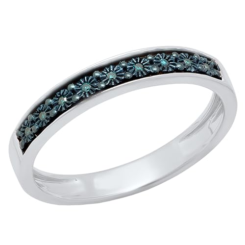 Dazzlingrock Collection 0.05 Carat (ctw) Round Blue Diamond Ladies Anniversary Wedding Stackable Band, Sterling Silver