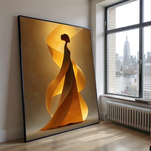 Tableau abstrait silhouette dorée TONGYINLI toile moderne 65x120 cm