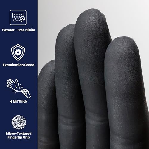 Adenna Night Angel Disposable Nitrile Gloves – 4 Mil, Powder Free Rubber Glove for Tattoo & Medical Use, Latex-Free, Tactile Sensitivity with Textured Grip, Case of 1000, Medium, Black