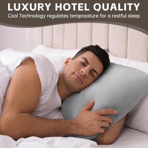 Image of HIMOON Bed Pillows for Sleeping Set of 4,Queen Size Cooling Pillows 4 Pack,Top-end Microfiber Cover for Side Stomach Back Sleepers,Grey